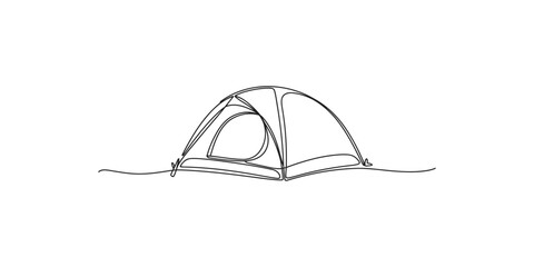A simple line drawing of a camping tent on a white background © Line Art Gallery