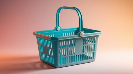 Fototapeta premium Empty Plastic Shopping Basket on Pastel Background Retail Concept