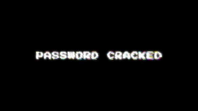 Password Cracked text animation with dynamic glitch distortion effect on transparent background. High quality 4K footage with alpha channel.