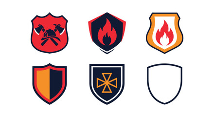 Obraz premium Firefighter Shield Line art flat modern abstract vector