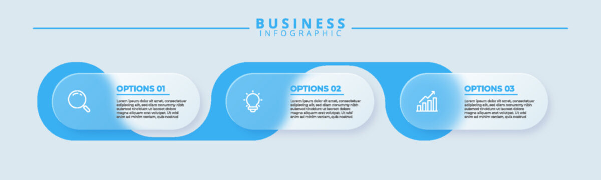 Design template for infographic labels with icons and 3 options or steps. Suitable for process diagrams, presentations, workflow layouts, banners, flow charts, and infographics.
