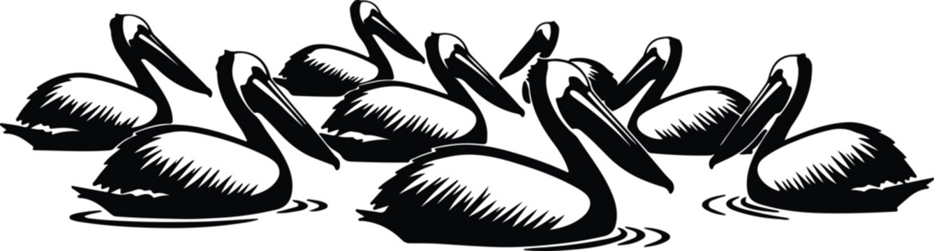 Silhouette of pelicans on water vector design