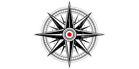 Isolated nautical windrose compass icon vector illustration featuring a vintage navigation star with north arrow direction symbols for travel adventure and geography exploration on a black background © hossain