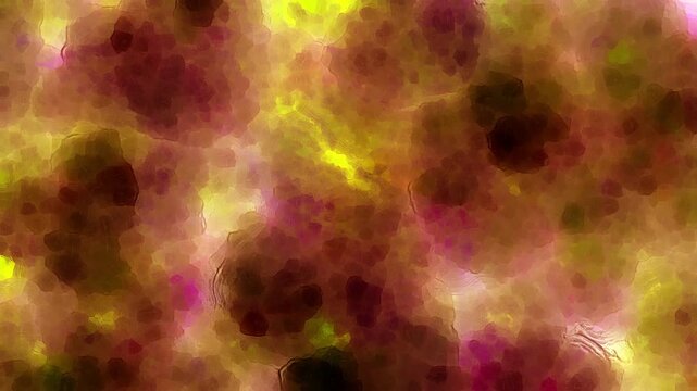Abstract stained glass texture with dark colorful tones and soft light diffusion. Distorted glass surface creates organic patterns and blurred shapes moving slowly in dynamic motion.
