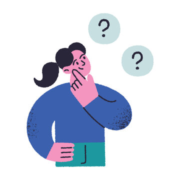 Flat cartoon female character choosing between two options, empty state scene with grainy textures. Decision making and choice concept, vector illustration for UI and web design