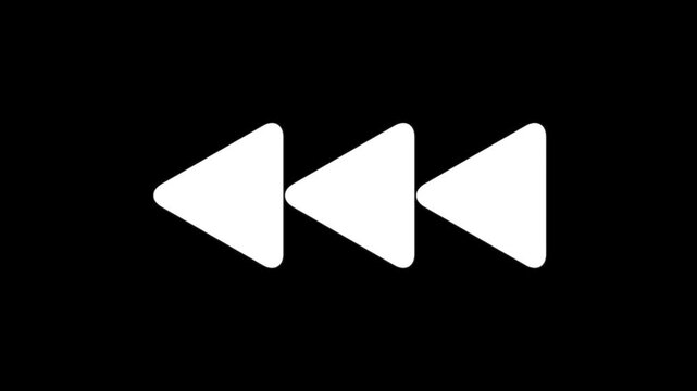 Rewind media control icon animation with triple triangle symbol, digital video playback interface element and modern multimedia navigation indicator