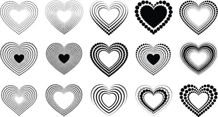 Decorative heart shapes collection with dotted and circular patterns, romantic love symbols set for Valentine design, wedding decoration and greeting card vector © Rifat