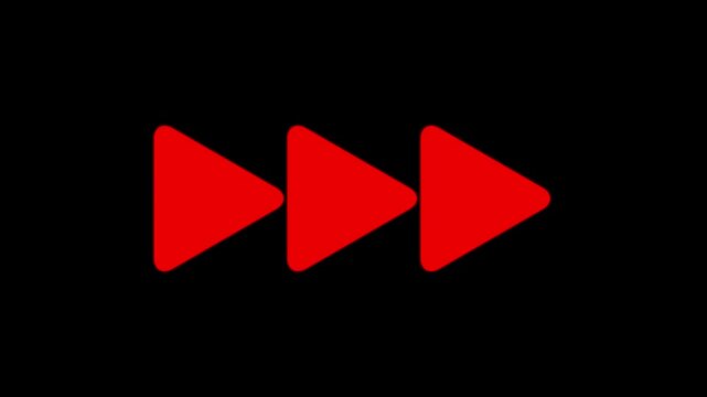 Red fast forward media navigation icon animation with triple triangle playback symbol, modern digital video interface control indicator on dark background