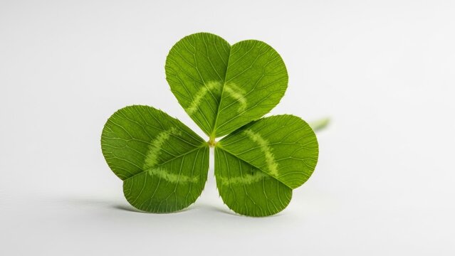 Close-up green shamrock cloverleaf on white background, isolated natural detail.