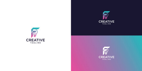 smart bulb logo icon. bulb logo technology. initial logo design F © micky_adb