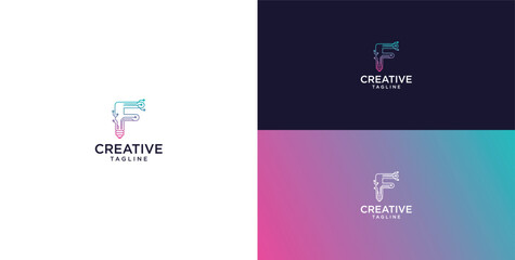 smart bulb logo icon. bulb logo technology. initial logo design F © micky_adb