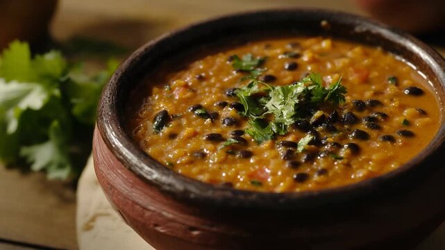 dal makhani kali dal indian recipe on a warm background zoom out