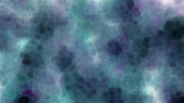 Abstract stained glass texture with dark colorful tones and soft light diffusion. Distorted glass surface creates organic patterns and blurred shapes moving slowly in dynamic motion.