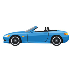 Blue convertible sports car side view isolated on white background. Modern luxury cabriolet vehicle illustration for transportation, travel and automotive design themes. © BooblGum