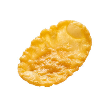Close-up of a single cornflake isolated on white