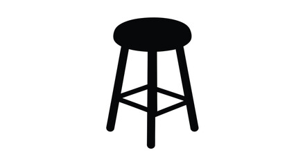 Simple black silhouette of a round wooden stool with four legs