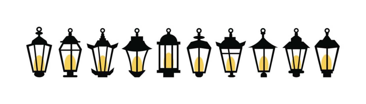 Set of City Street Lamp Light Illustration. Outdoor Street Lamp Lighting. Public Street Lamp Lighting. Park lamp.