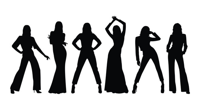 Women dance group posing silhouette vector