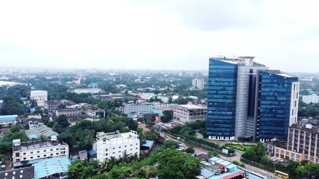 Drone Aerial View of Modern City Skyline with High Rise Buildings. Drone Aerial View of Modern Indian City Skyline with High Rise Office Buildings.