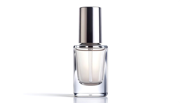 Clear nail polish bottle on white