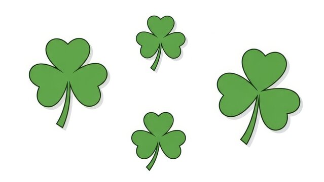 Four green shamrocks scattered on a white background.