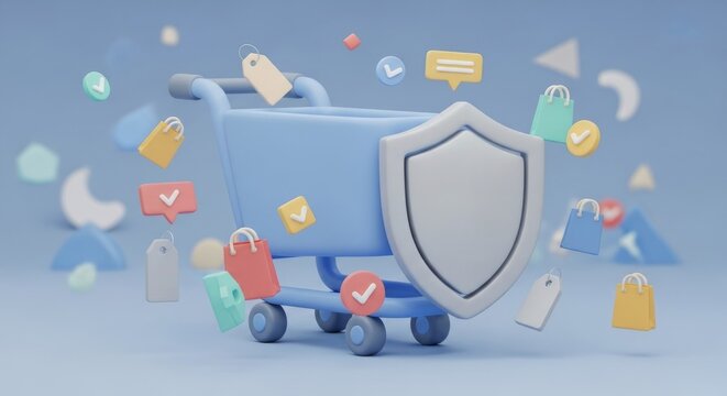 Secured shopping cart illustration for World Consumer Rights Day