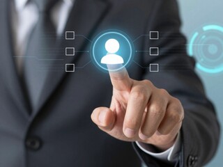 Businessman touching digital user icon interface