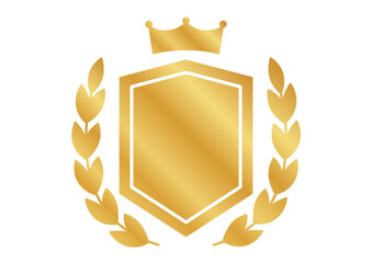 ゴールドのエンブレム・ 盾と月桂冠と王冠・ランキング用バッジ・優勝・受賞・プレミアム・品質保証