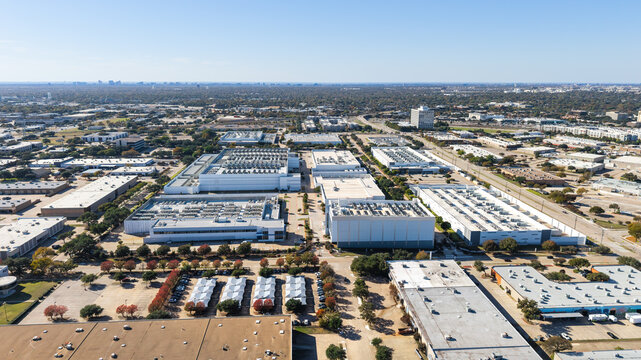 Aerial view of industrial district complex with many Data centers and AI infrastructure