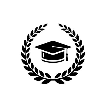 Graduation ceremony symbol surrounded by laurel wreath illustration