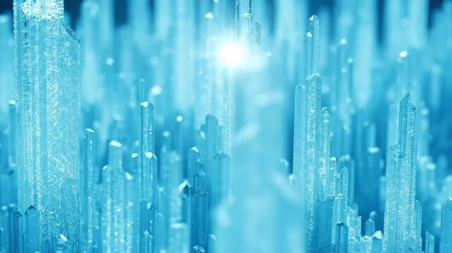 Abstract Quantum Computing Data Visualization with Blue Crystal Structures and Digital Architecture
