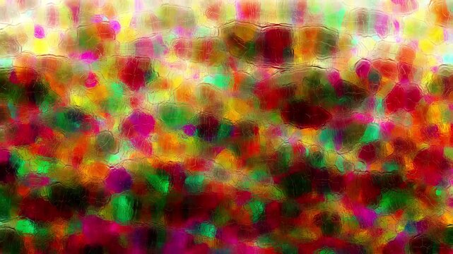 Bright vibrant abstract mosaic glass background with colorful shapes and textured distortion. Dynamic motion creates playful organic patterns with warm and cool tones blending together.