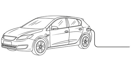 Fototapeta premium Electric car charging at a charging station with an open door and ready for use in a modern setting