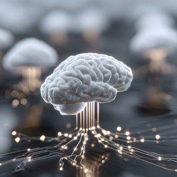 Virtual AI Brain and Digital Network in Cloud System with Advanced Technology Icons high resolution photo