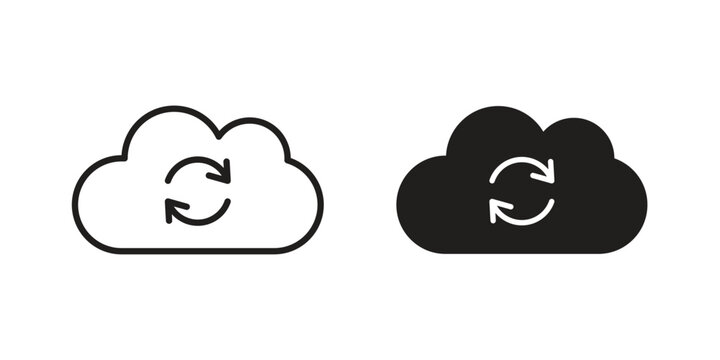 Cloud sync icon in black and white. clipart and line style icons