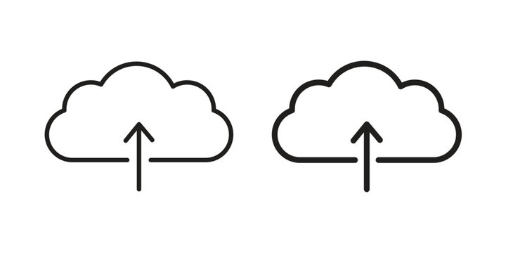 Cloud upload icon in black and white. clipart and line style icons