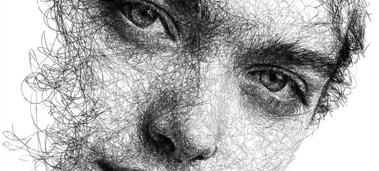 Obraz premium Abstract portrait of person created with artistic lines on white background