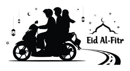 Silhouettes of couples riding scooters under hanging lanterns © MdNirob