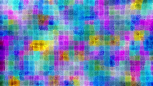 Bright vibrant abstract mosaic glass background with colorful shapes and textured distortion. Dynamic motion creates playful organic patterns with warm and cool tones blending together.