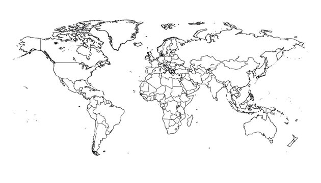 A minimalist vector graphic illustration of a world map on transparent background