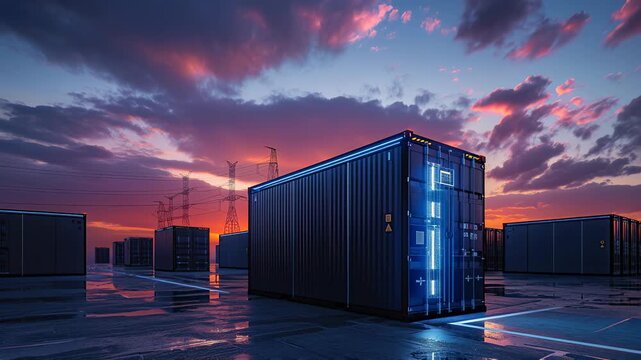 Futuristic shipping container with energy storage and smart interface for enhanced efficiency
