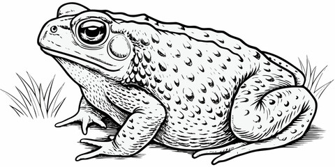 Naklejka premium Realistic Common Toad Vector Illustration - Detailed Amphibian Sketch with Grass Accents