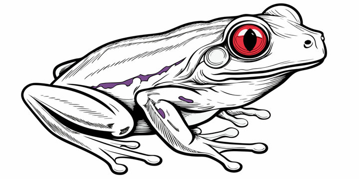 Red Eyed Tree Frog Vector Illustration with Detailed Realistic Sketch Lines