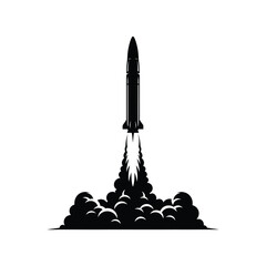 Fototapeta premium Rocket Launch Silhouette Black and White Vector Illustration