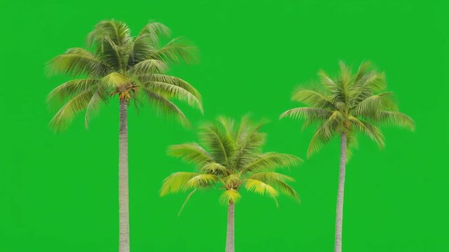 Swaying palm tree green screen isolated on chroma key background
