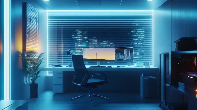 Modern Office Space with Neon Lighting.