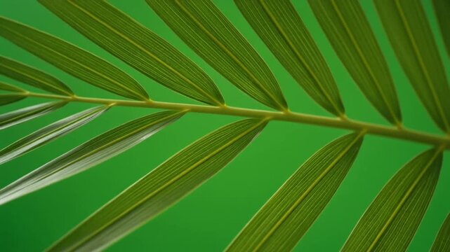 Swaying palm tree green screen branch close up isolated