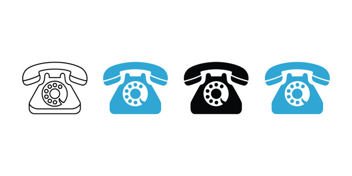 Rotary telephone and vintage phone icon set isolated on white background, retro old phone communication symbols, classic landline handset vector illustration collection for UI design, infographics