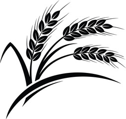 Naklejka premium Black Wheat Ear Silhouette Vector Illustration for Bakery Logo Design Agricultural Farming Brand Identity Organic Grain Harvest and Bread Symbol