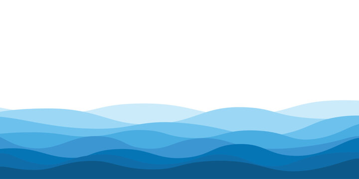 Abstract blue ocean water wave seamless pattern background, Minimal wavy line sea vector illustration